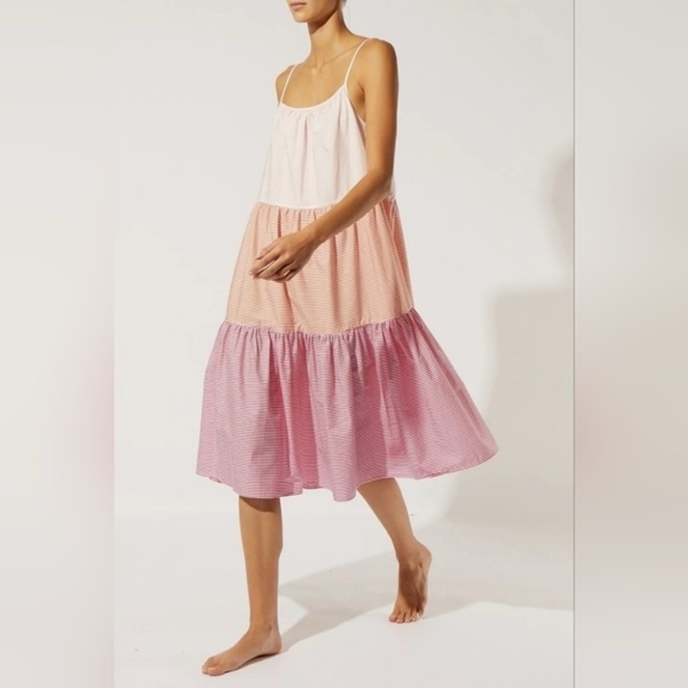 SOLID & STRIPED The Addison Cotton Striped Shirting Tiered Midi Dress Size Small